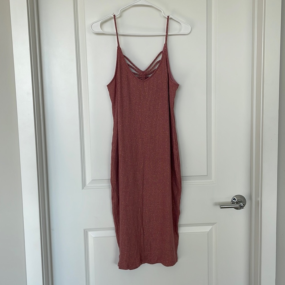Pink Knit Dress with Gold Accents
